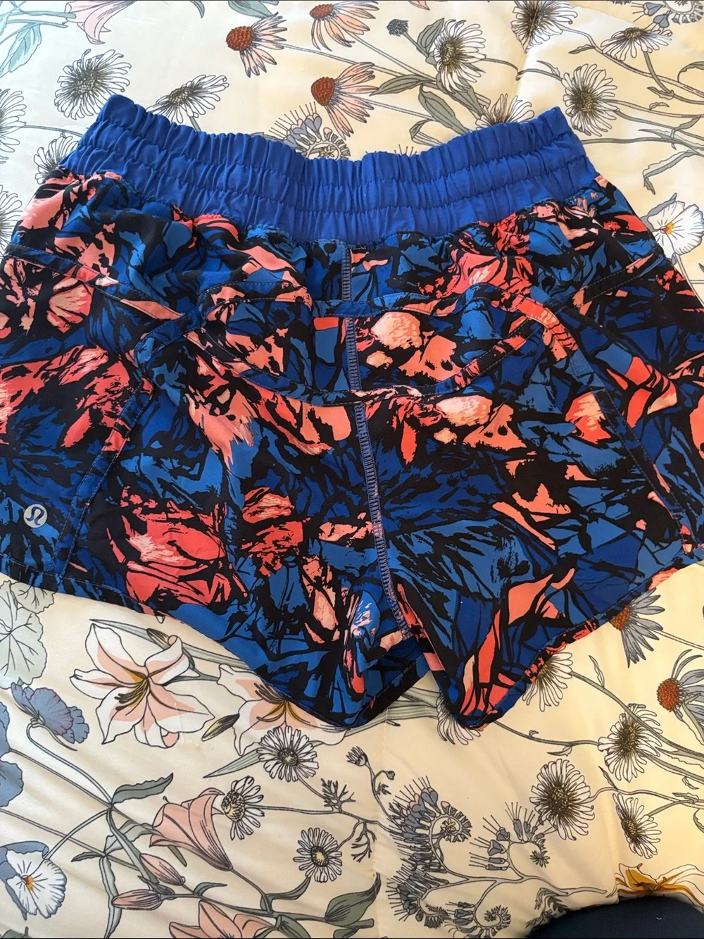 lululemon athletica Blue and Coral Abstract Print Athletic Shorts
